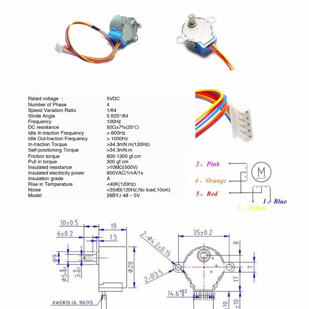 28BYJ-48 Stepper Motor 5V 25CM