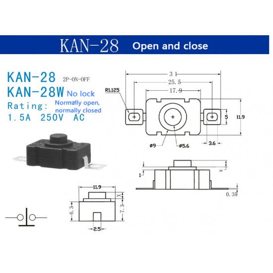 KAN-28 Self Locking Flashlight Switch 1.5A250V