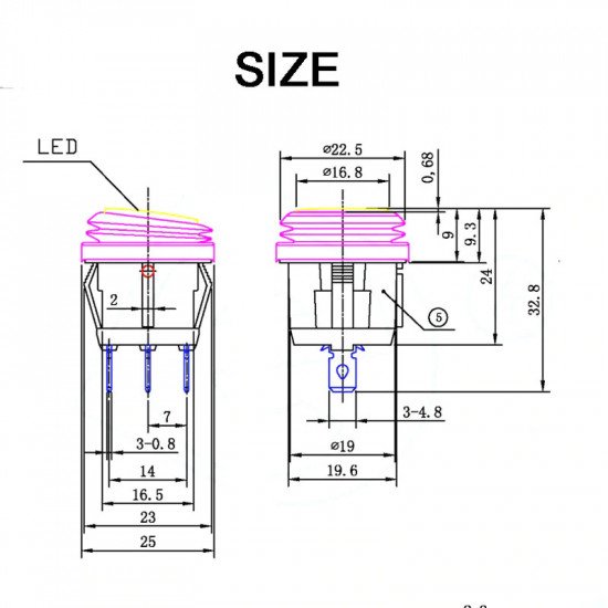 KCD1-5-101W Rocker Switch12mm, Waterproof,  Round 