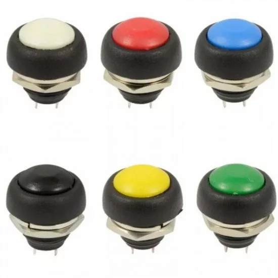 PBS-33B Push Button Momentary,12mm, Waterproof, 2 PIN - Black